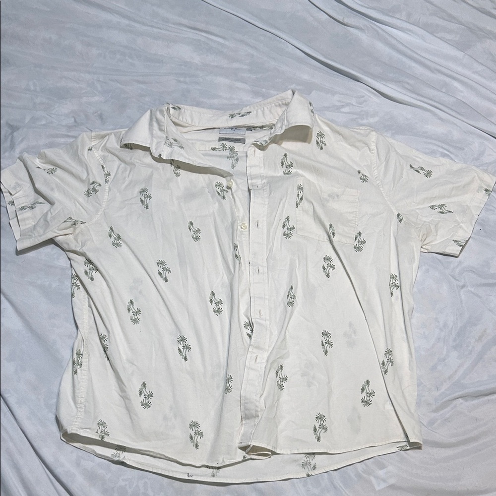 Goodfellow & Co White Shirt with Green Palm Print